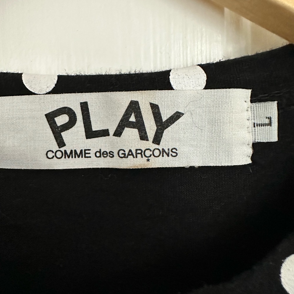 Comme Des Garcons Play Polka Dot Long 100% Cotton Tee Embroidered Heart Size L - Picture 13 of 15